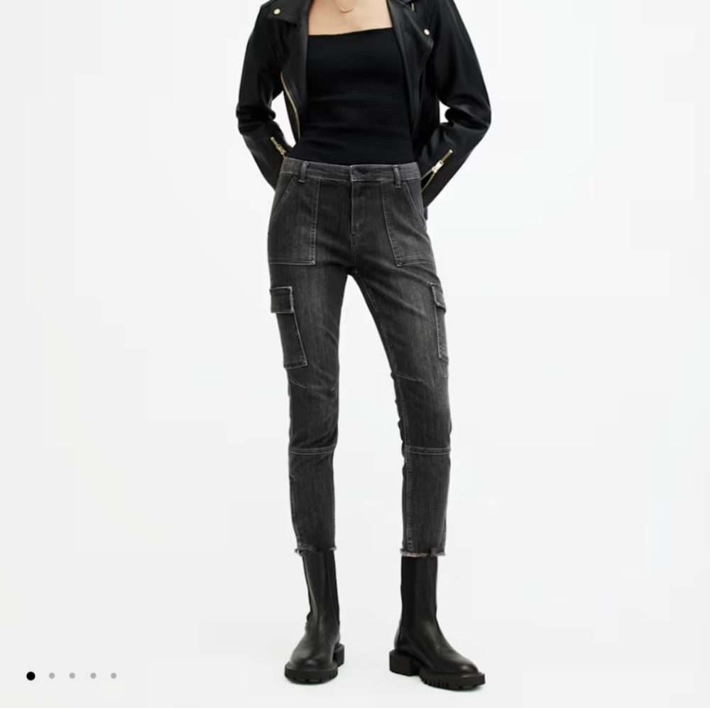 All Saints Duran Gray Skinny Crop Cargo Pants with Zipper Details Size 4 W27